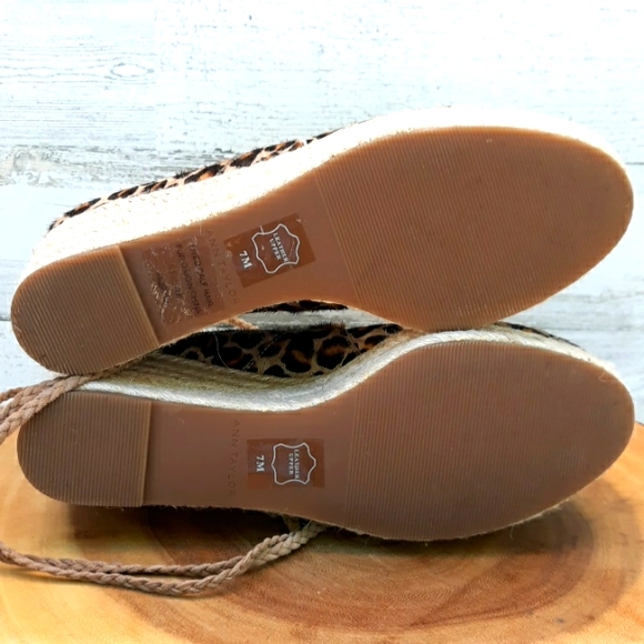 NWOT ANN TAYLOR LEATHER LEOPARD PRINT ESPADRILLE WEDGE SHOES - Picture 6 of 10
